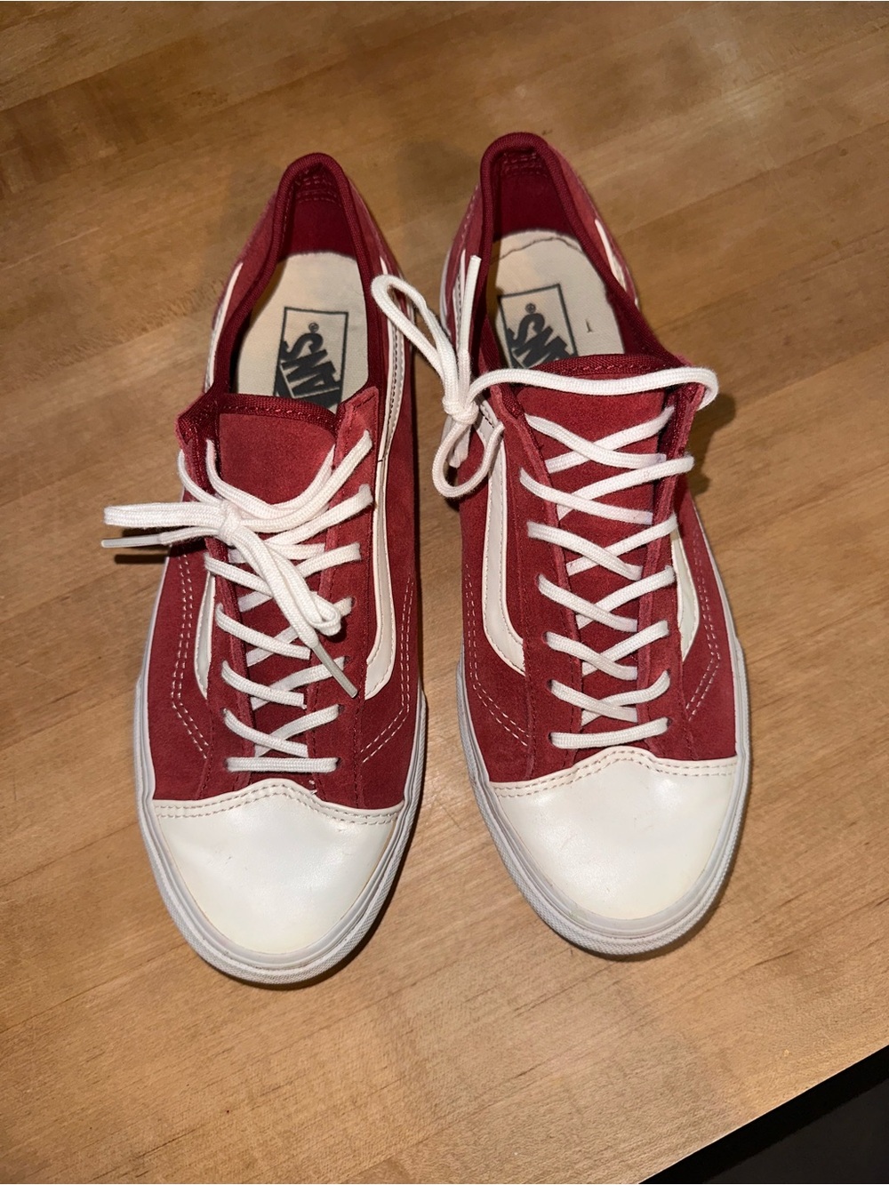Vans Red and White Low-Top Skate Sneakers